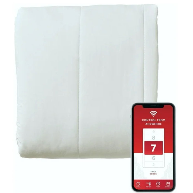 Protège-matelas électrique pleine grandeur Sunbeam avec contrôleur numérique et connectivité Wi-Fi - Technologie Comfortslim pour un chauffage réglable et un contrôle intelligent