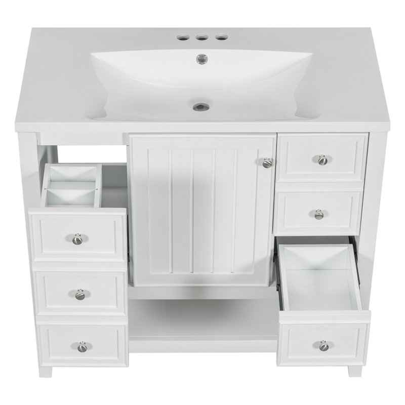 Ensemble de meuble-lavabo 36 po avec lavabo, une armoire et trois tiroirs, Blanc