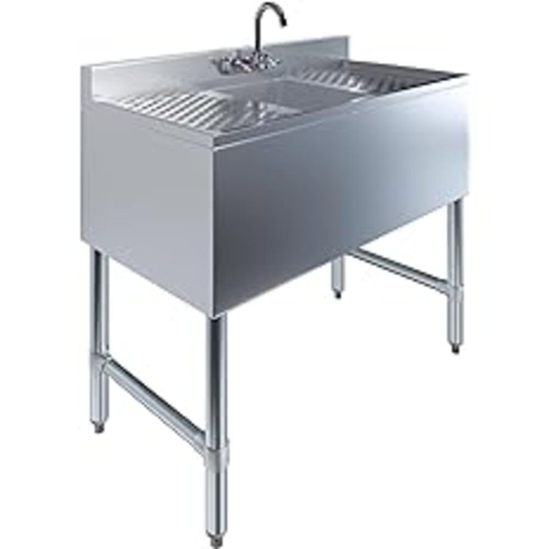 Évier sous-marin en acier inoxydable l 36 po x P 19 po Express KitchQuip avec égouttoir à double face et robinet