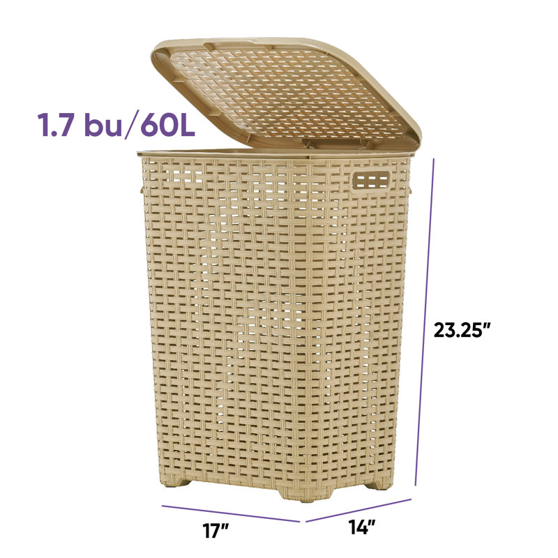 Plastic Laundry Hamper with Handles, Beige