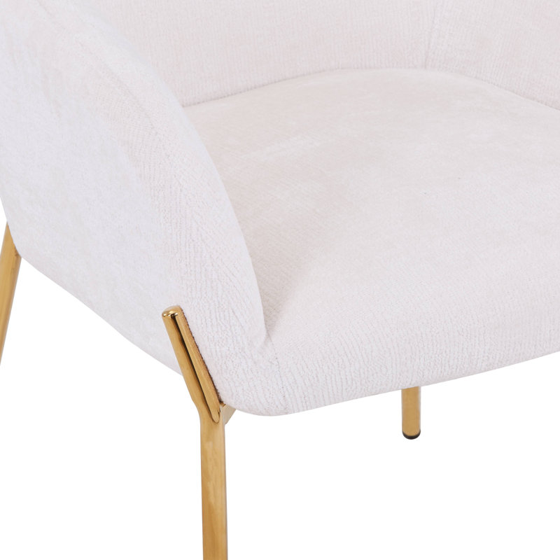 Chaise de salle à manger rembourrée Kobinski en velours / cuir / boucle avec fer chromé doré, Blanc