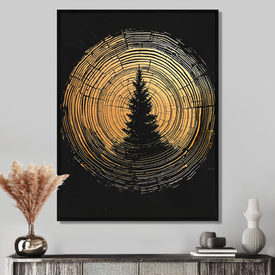 Geonni, abstrait noir et or, anneau d'arbre I - glissade sur bois, art mural