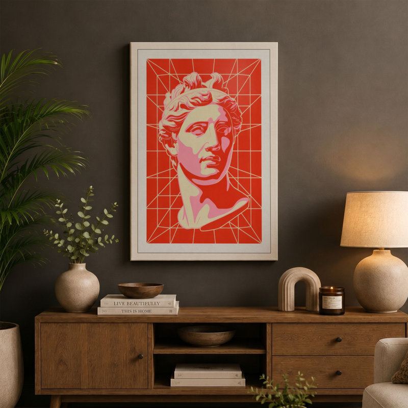 Profile in Red Retro - Wrapped Canvas, 30x20 - 76.2 x 50.8 cm, Cream Border