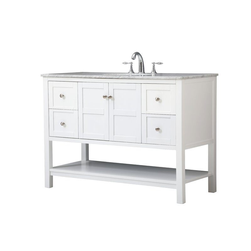 Ensemble de meuble-lavabo simple 48 po Amyra, Blanc, Argent, Carrera blanc
