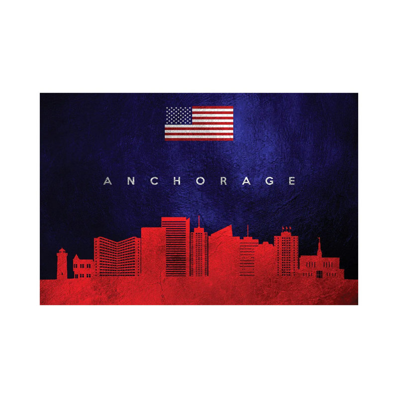 Anchorage Alaska Skyline 1 Piece Wrapped Canvas Wall Art, 20.32 cm H x 30.48 cm W
