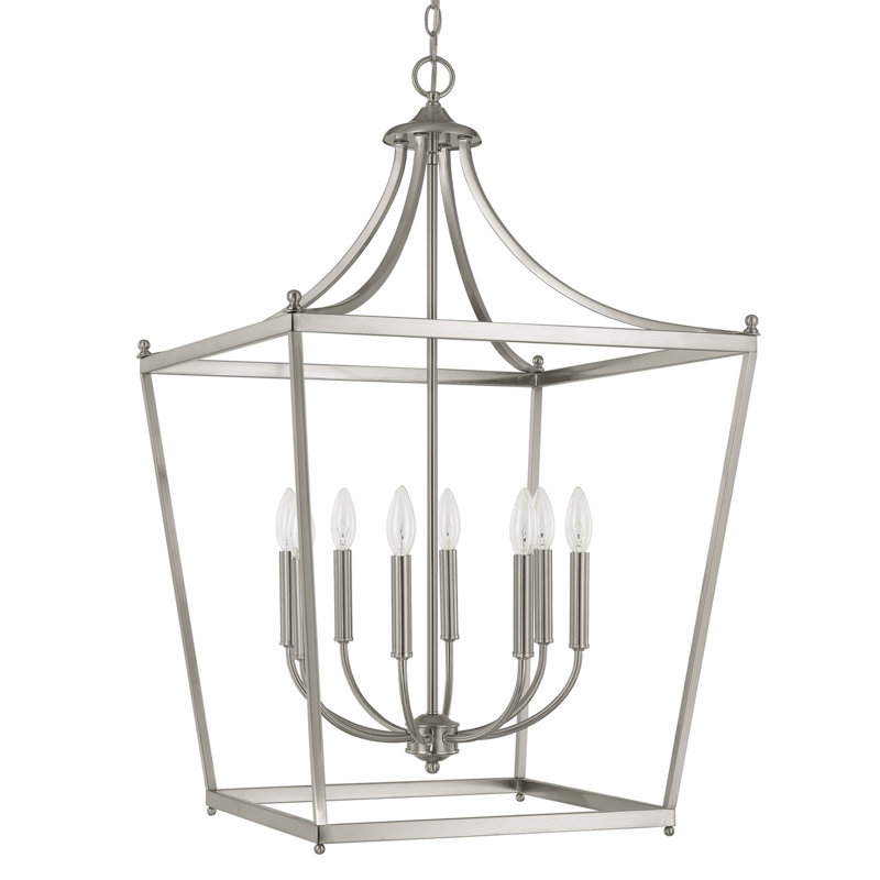 Stanton 8 - Light Dimmable Lantern Geometric Chandelier, Brushed Nickel
