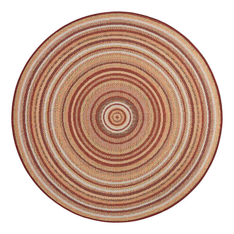 Tapis d'intérieur / extérieur à motif géométrique bourgogne / beige Xavi, Rond 6 pi 1 po