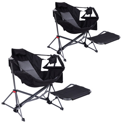 Hammock Camping Rocker Chairs with Footrest, Stand, Cup Holder & Side Pocket, Heavy Duty(2 Pack)