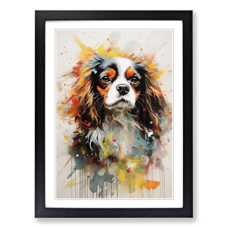 Cavalier King Charles Spaniel Action No.2 - Single Picture Frame Print on Wood, Black Framed, 64cm H x 46cm W x 2cm D