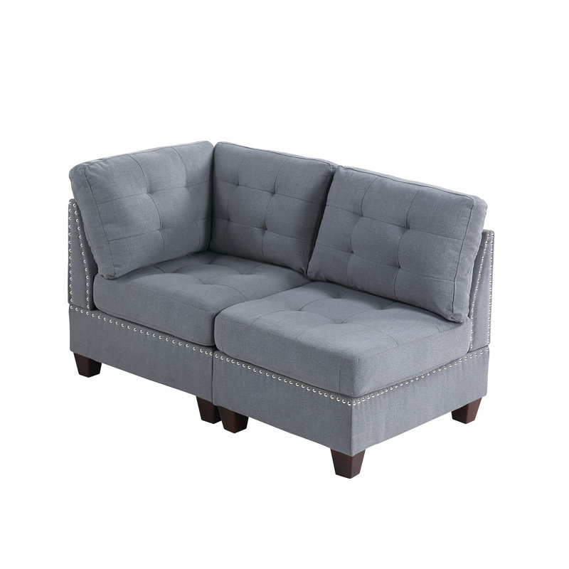 2Pc Modular In Gray Linen-Like Fabric With Wood Frame Chair - Gray: