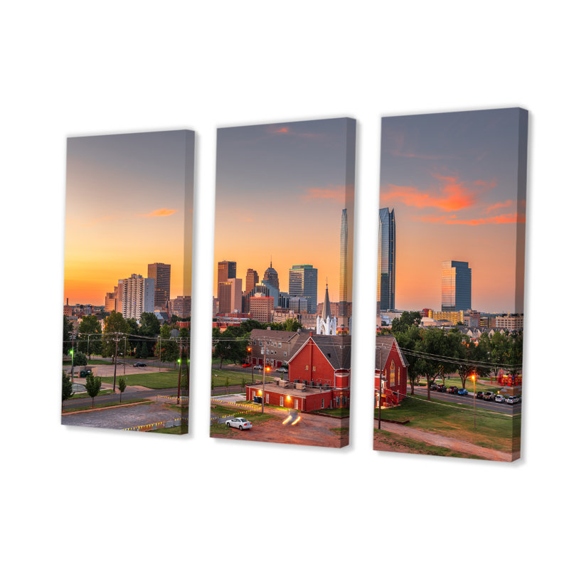 Oklahoma City Sunset, impression sur toile 3 pièces, H 28 po x l 36 po x P 1 po