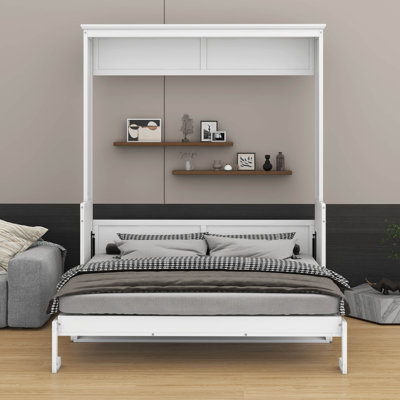Solid Pine Wood Queen Size Murphy Bed With A Foldable Shelf by Red Barrel Studio