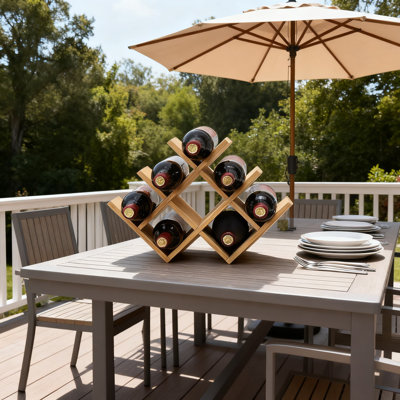 Solid Wood Wine Rack 3-Tier Display Stand For 8 Bottles, Countertop And Floor Storage Cabinet With Natural Finish
