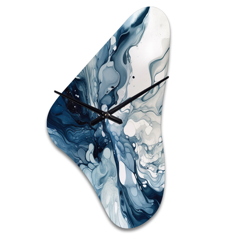 Blue Grey Ethereal Elixir I - Boomerang Shape Unique Abstract Wall Clock, Medium