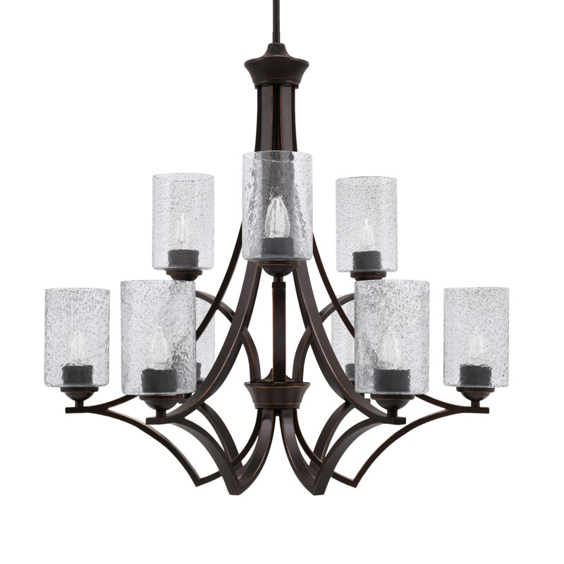 Lustre 9 lumières Zilo avec verre à bulles 4 po Zilo, Gris fumée, Gris foncé