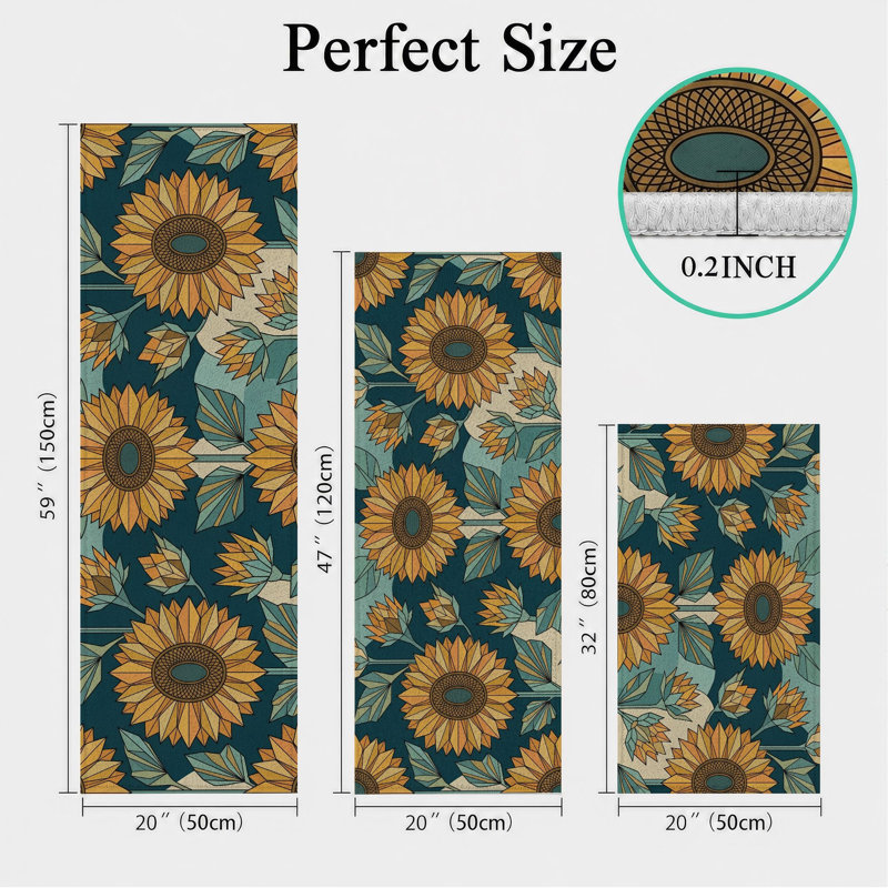 Sunflower Pattern Non-Slip Washable Kitchen Mats