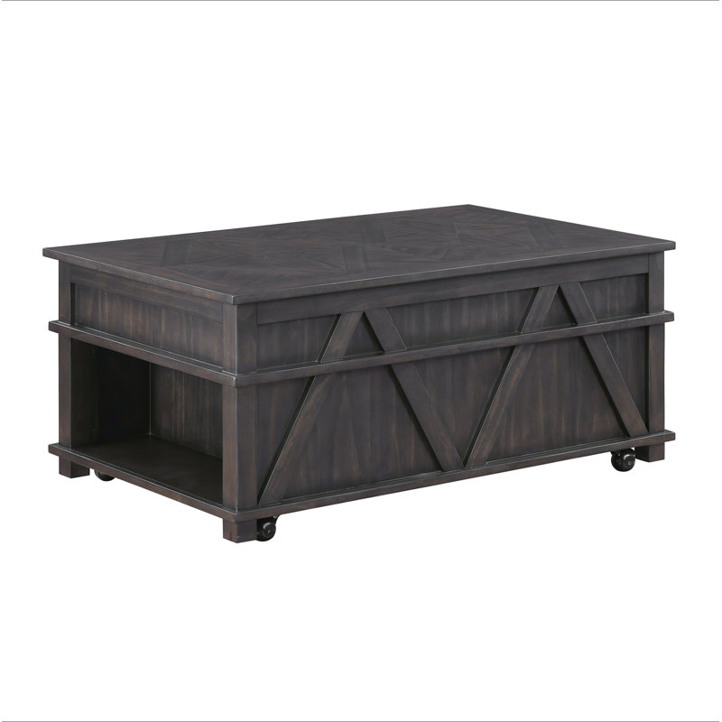 Table basse traditionnelle à plateau relevable rustique avec rangement brun