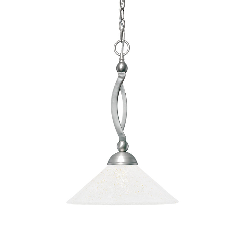 Bow Chain Hung Pendant Glass, Brushed Nickel, 19", Gold Ice