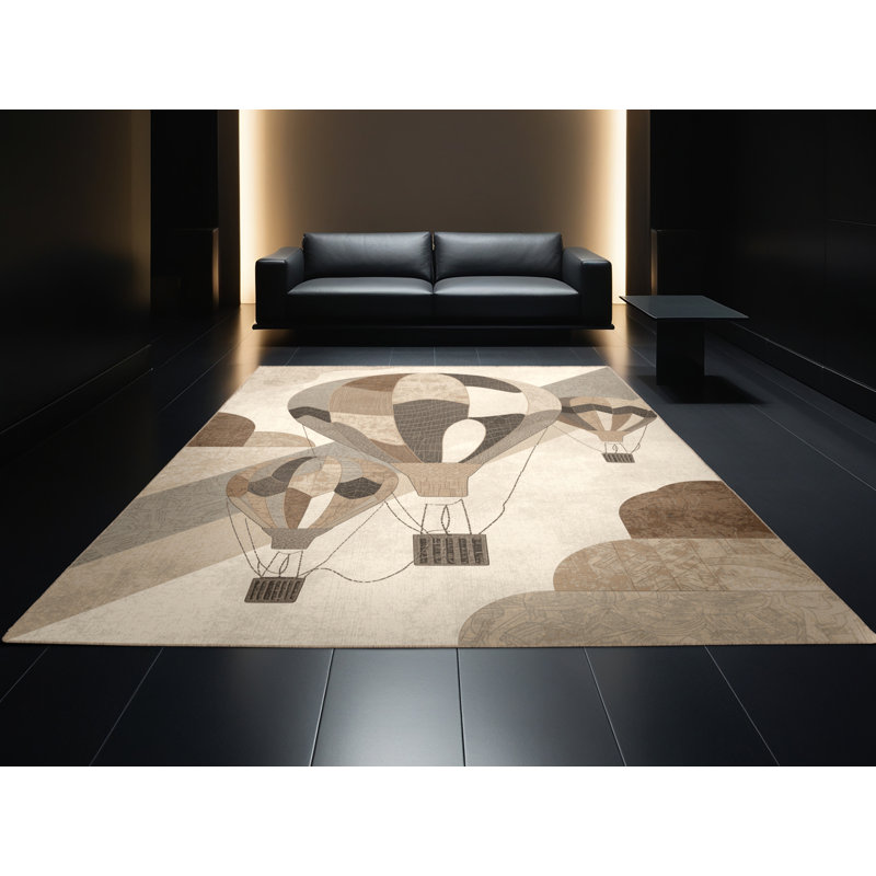 Tapis bohémien en patchwork de montgolfières lavable à la machine, 4 x 6