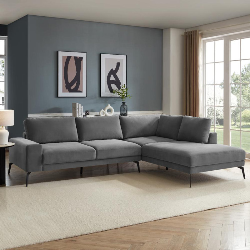 Derricka 5 Seater Sofa & Chaise, Grey Velvet