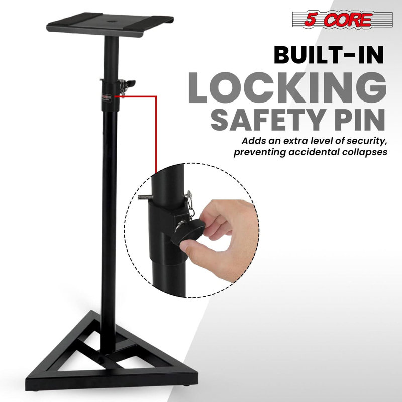  Support pour haut-parleur 2 pièces, hauteur réglable télescopique 59,5 po, base triangulaire, capacité 100 lb, Noir