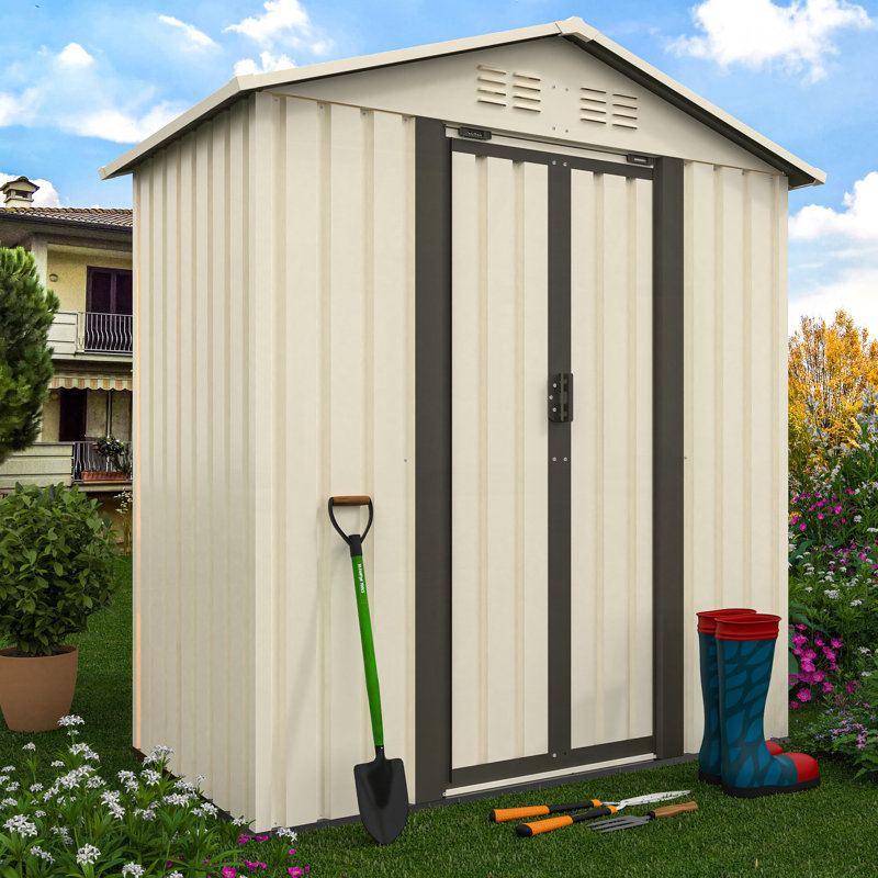 Outdoor Storage Garden Shed 5FTx3FT Apex Roof White, Cream White