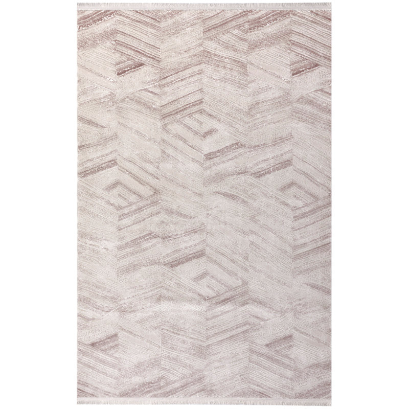 Tapis gris / mauve en acrylique tissé à la machine Aure, Rectangle 6 pi 7 po x 9 pi 6 po