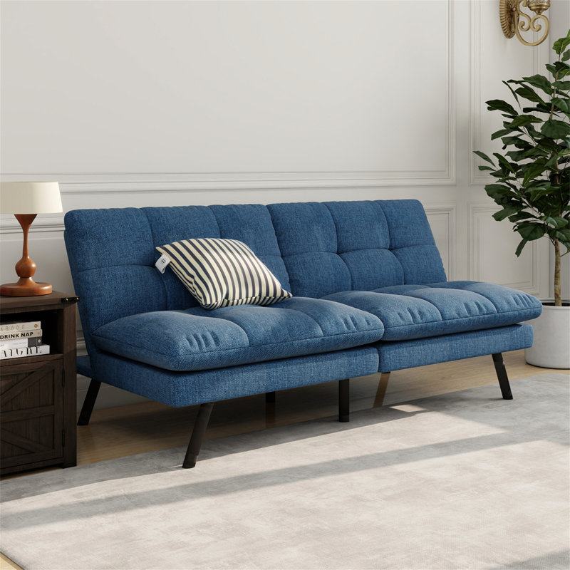 Pavithra 68'' Tufted Convertible Futon Small Sofa Bed, Blue Linen