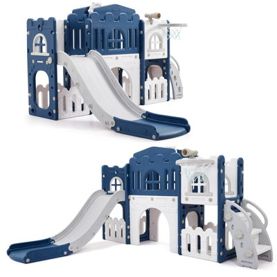 Ensemble de jeu 8 en 1 pour tout-petits, aire de jeu extérieure pour bébé avec grimpeur, tunnel de rampement, panier de basketball, télescope et rangement pour les enfants de 1 à 3 ans