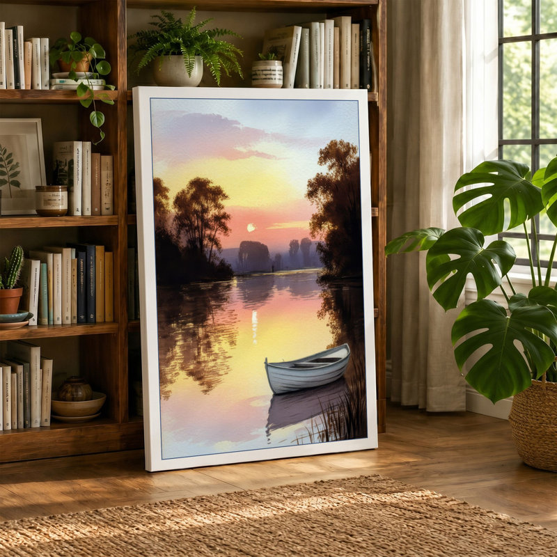 Riverside at Dawn Coastal - Wrapped Canvas, 36x24 - 91.4 x 61.0 cm, Taupe Border