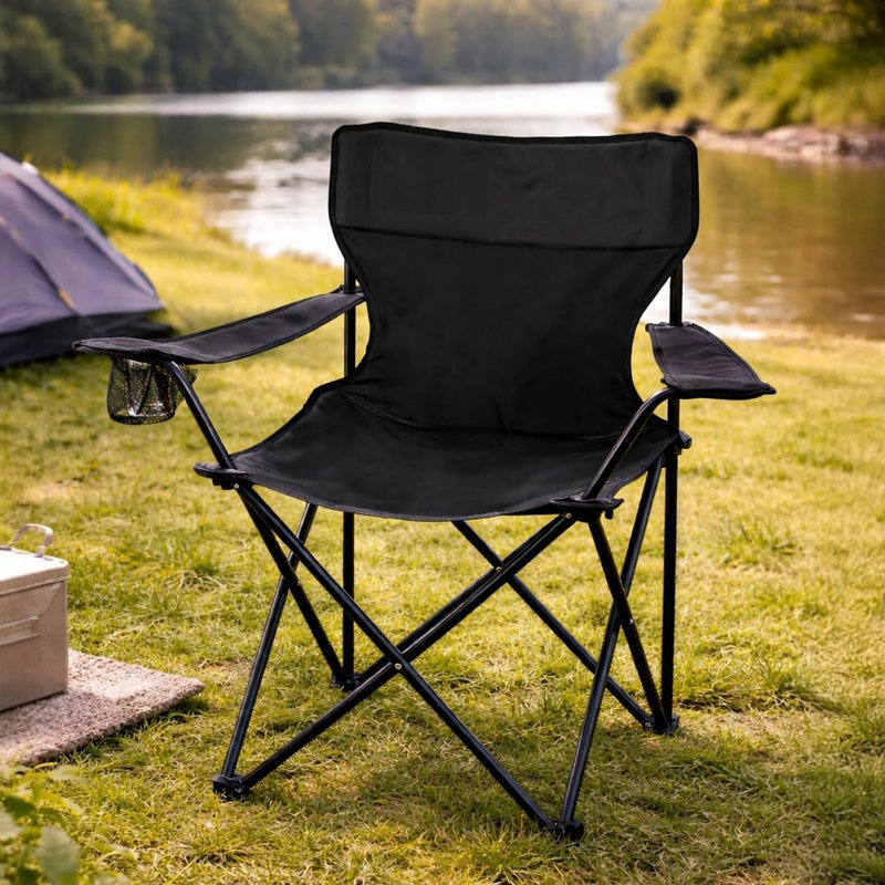 ROYALFORD Camping Chair | Folding Portable Outdoor Chair With Cup Holder | Heavy Duty 600D Fabric Steel Frame With Wide Armrests | Lightweight Garden Beach Festival And Fishing Use Support 120Kg (Pack Of 2)