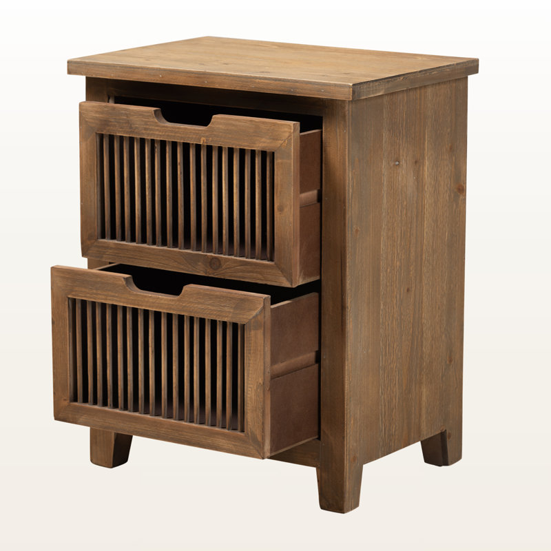 Table de bout à 2 tiroirs en bois à finition chêne moyen Iudistira