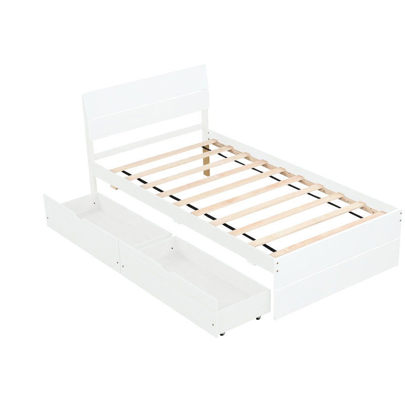 Lit simple crème à 2 tiroirs - Tête de lit et rangement fonctionnels pour meubles de chambre à coucher, Blanc crémeux