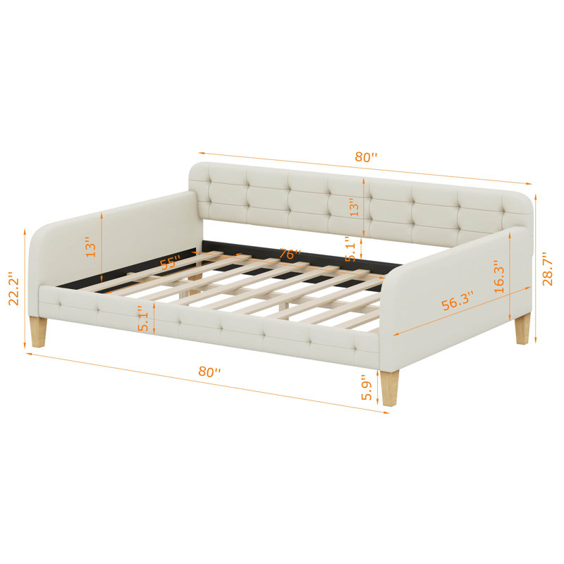 Upholstered Daybed with 4 Support Legs, Twin, Beige