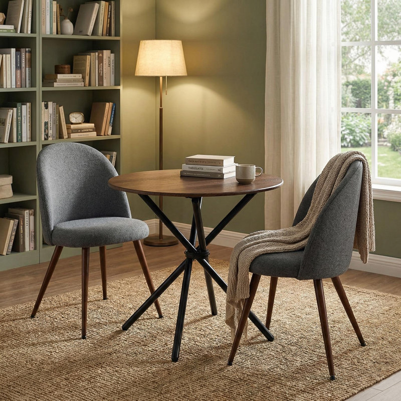 Ensemble de table de salle à manger 3 pièces 31,5 po avec 2 chaises rembourrées Maycel, Brun, Gris