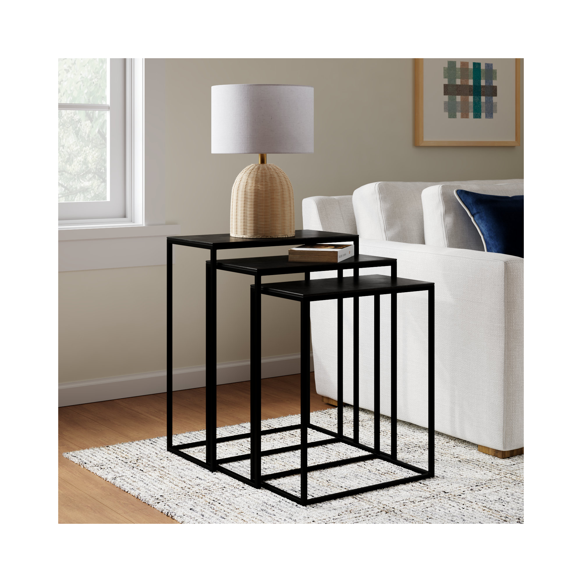Addie Metal Frame Nesting Tables End Table, Bronze Top/Black Base
