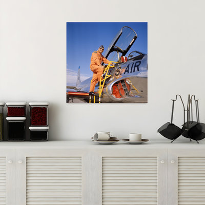 «1960S 1970S», souriant, pilote, échelle, escalade, entrée, cockpit, regardant la caméra, rétro classique, rétro, art mural