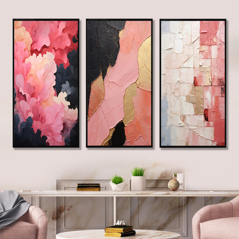 Minimalisme rose Poteries, H 28 po x l 36 po, Cadre flottant noir