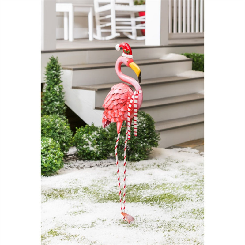 Statue de jardin en métal Santa Flamingo