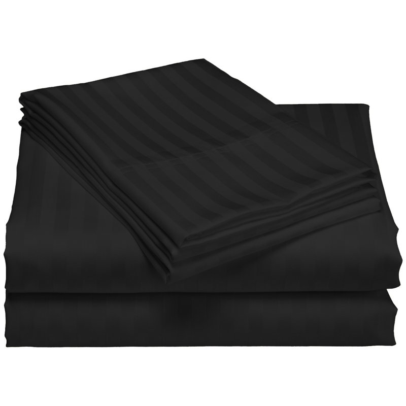 Hotel London Egyptian Cotton Striped Sheet Set, California King Sheet Set with 2 Pillowcases, Black