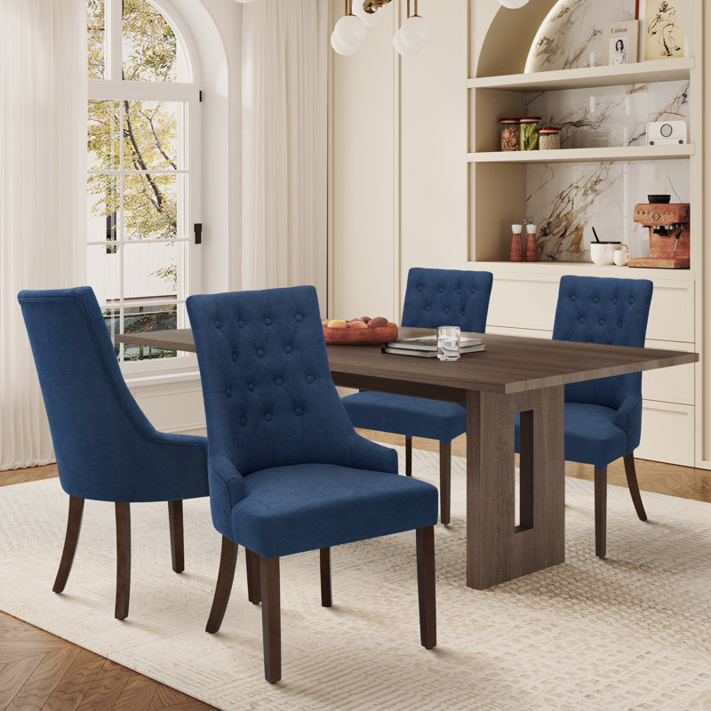 Chaise de salle à manger rembourrée à oreilles avec pieds en bois Parsons, Bleu