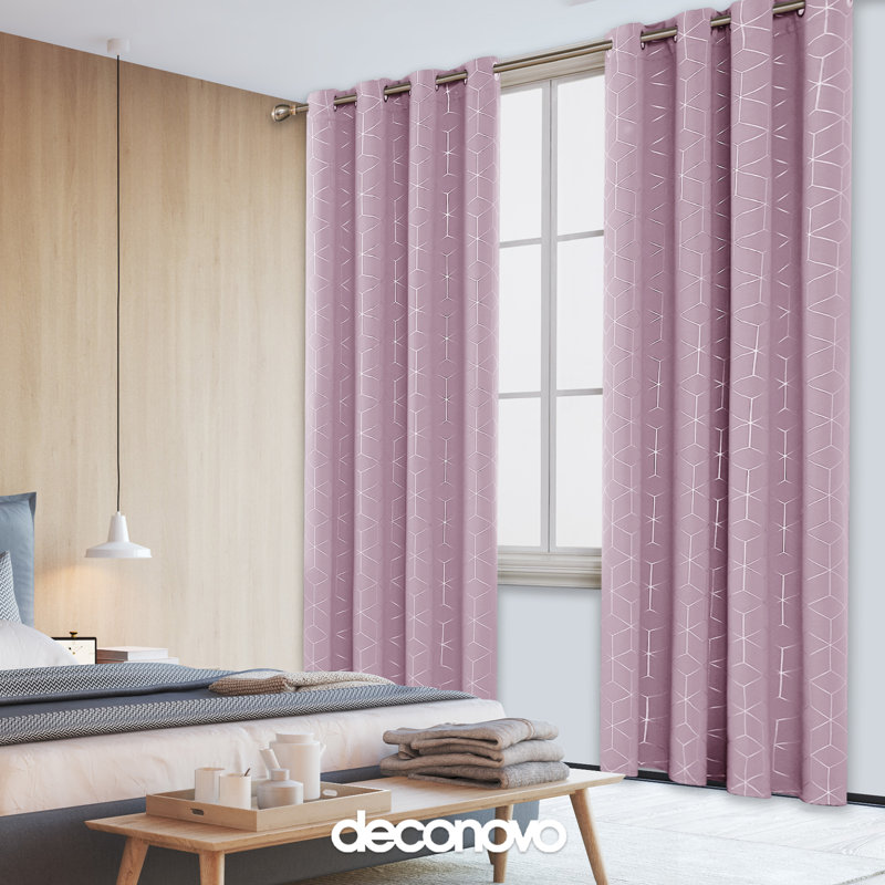 Deconovo Silver Diamond Pattern Curtain Pair, 52" W x 108" L, Light Pink