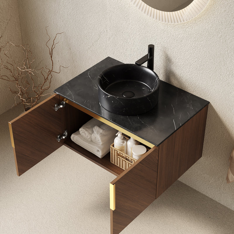 Meuble-lavabo flottant 30 po avec lavabo rond en céramique, 30"