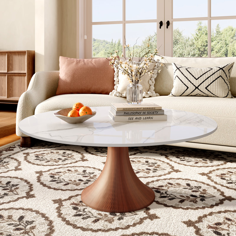 Table basse en bois fritté avec base en bois massif et plusieurs tailles, H 17,2 po x L 35,4 po x l 35,4 po, Blanc neigeux
