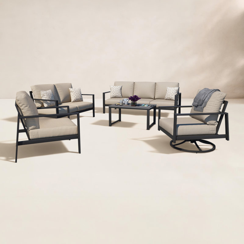 Ensemble de conversation Townsend avec coussins Sunbrella®, Argent coulé Sunbrella®, Gris