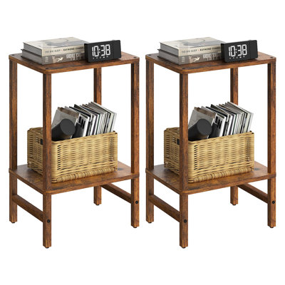 Ensemble de tables d'appoint étroites à 2 niveaux avec tablettes ouvertes, style industriel, table d'appoint en bois pour le salon, la chambre à coucher, le bureau personnel et les petits espaces