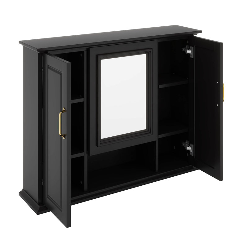 Armoire de rangement murale avec miroir et 3 portes, Noir