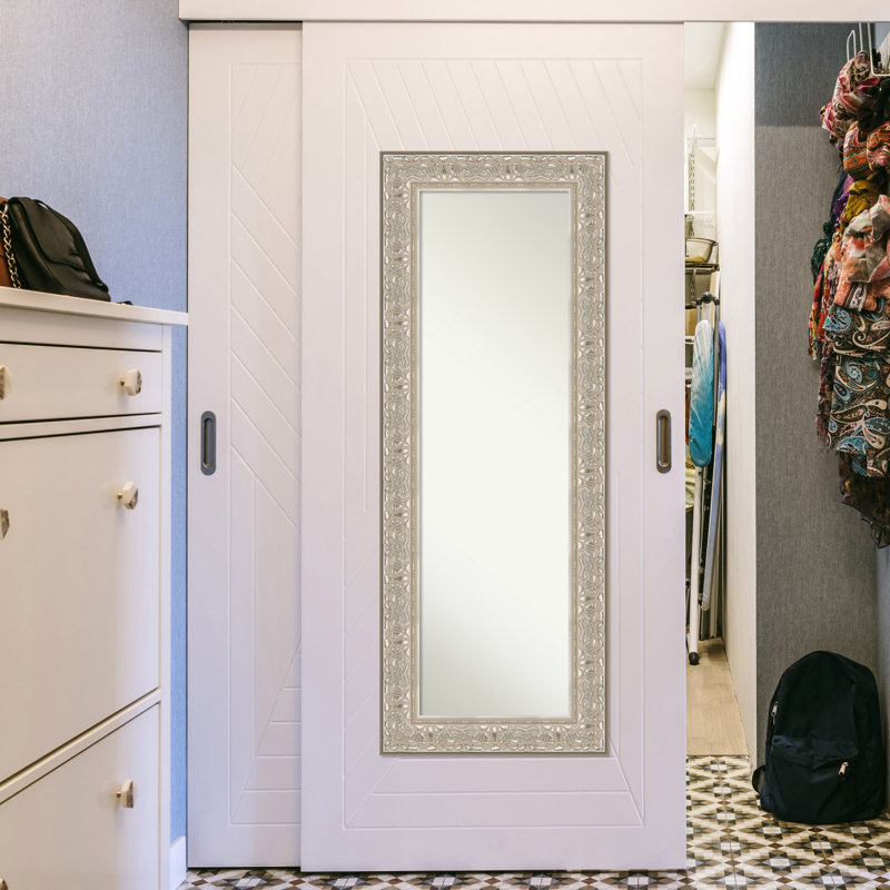 Luxe Non-Beveled Framed Full-Length On the Door Mirror, Silver Cream
