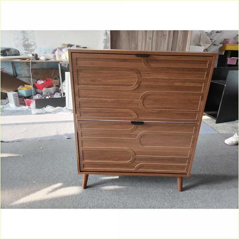 Shoe Cabinet, 31.5-Inch Walnut Brown Farmhouse with 2 Flip Drawers &amp; Anti-Tipping | Farmhouse | Hallway, Brown