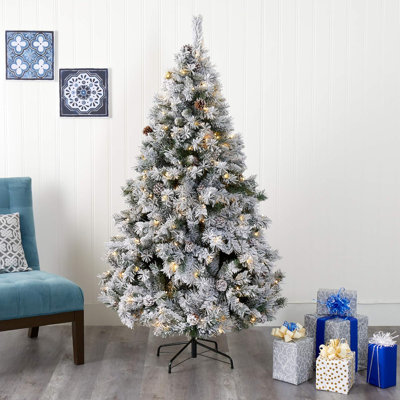Home Imports Emporium 6ft Flocked White River Mountain Pine Artificial Christmas Tree with LED Lights